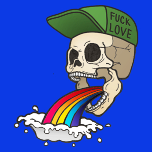 Fuck Love - Rainbow Skull  - Damska Koszulka Niebieska
