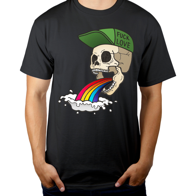 Fuck Love - Rainbow Skull  - Męska Koszulka Szara