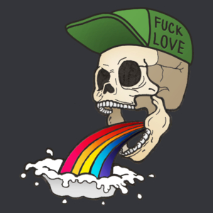 Fuck Love - Rainbow Skull  - Męska Koszulka Szara