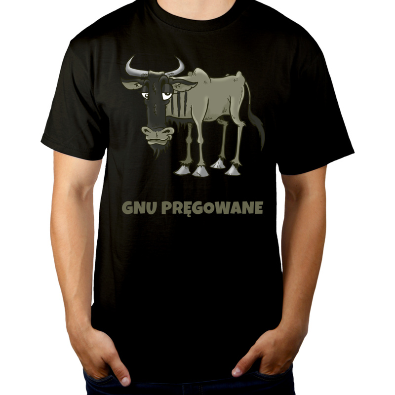 GNU Pręgowane - Męska Koszulka Czarna
