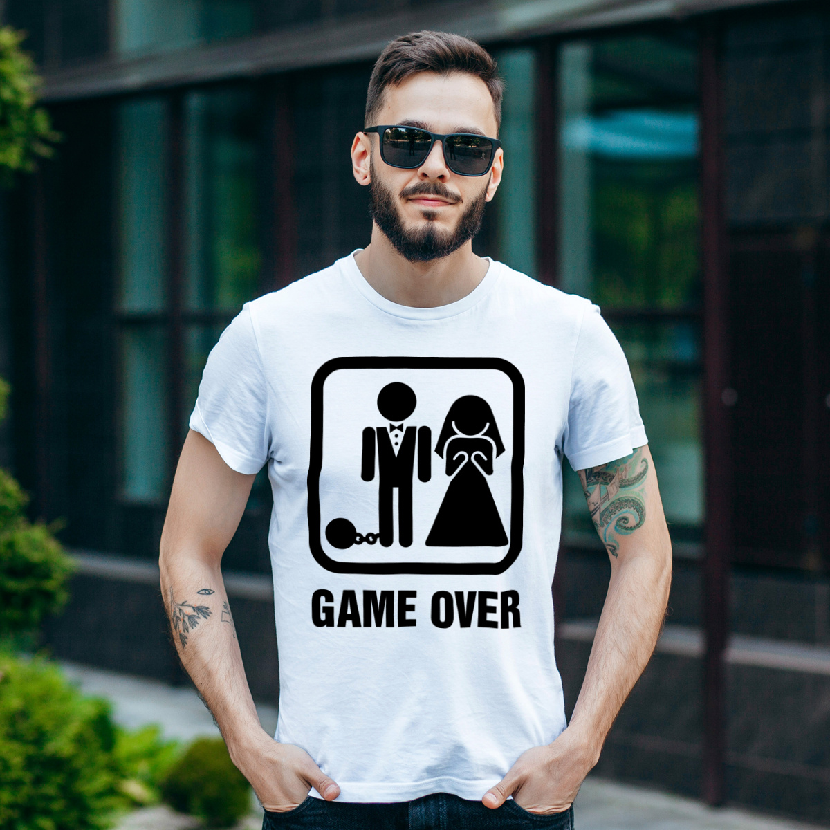 Game Over Małżeństwo - Męska Koszulka Biała