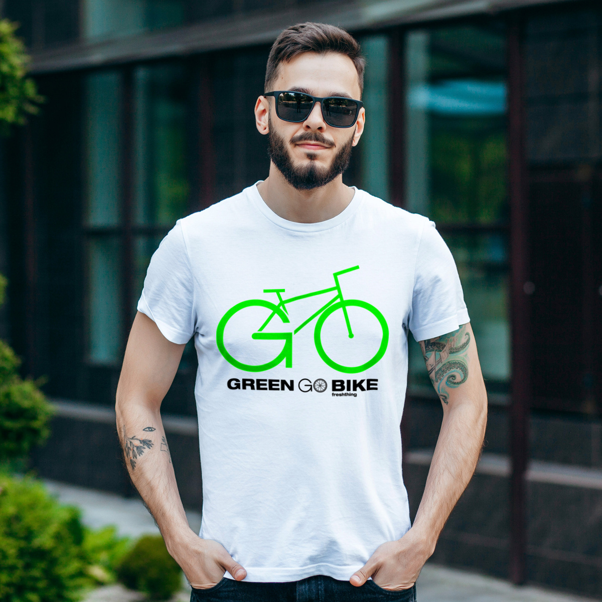 Go Green Go Bike - Męska Koszulka Biała