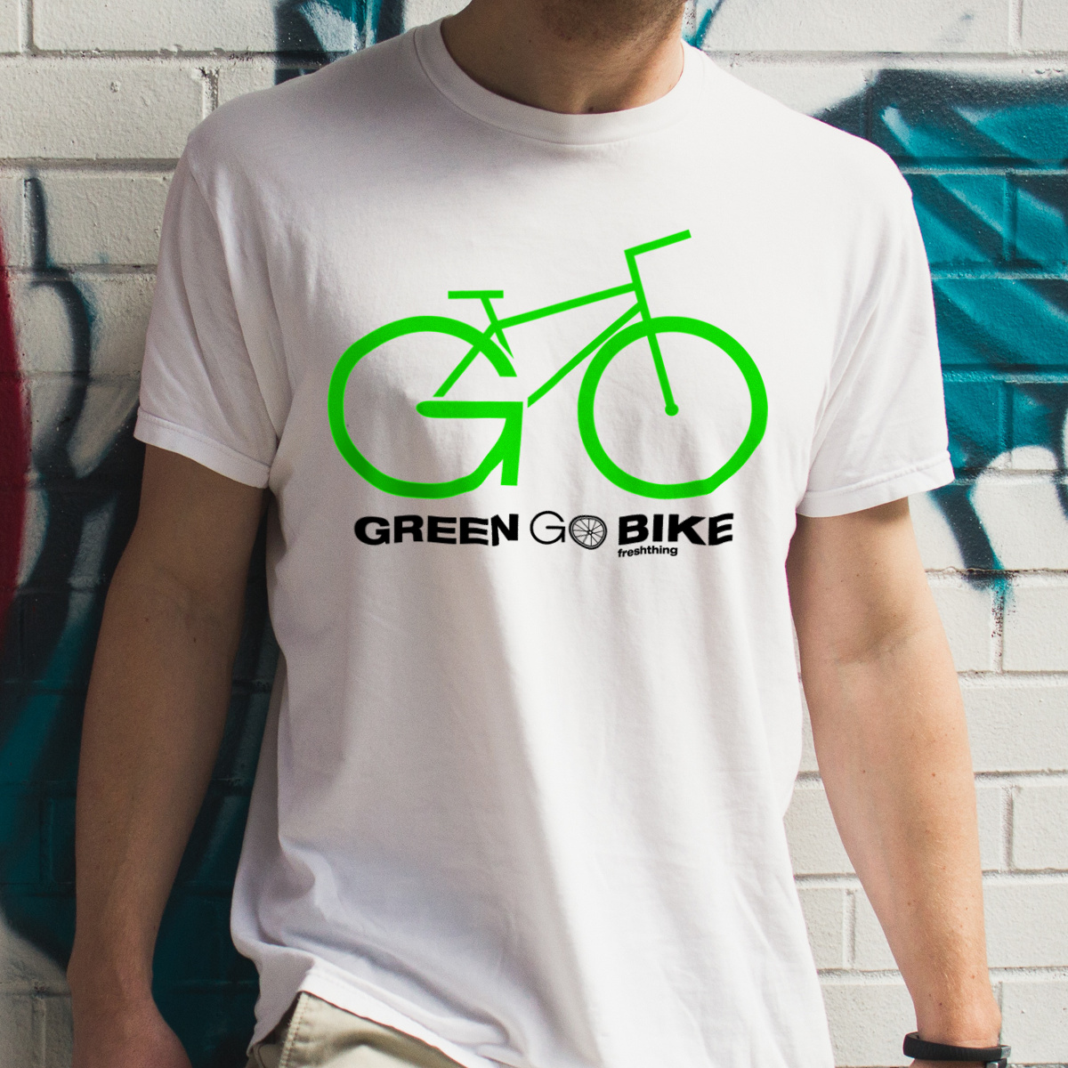 Go Green Go Bike - Męska Koszulka Biała