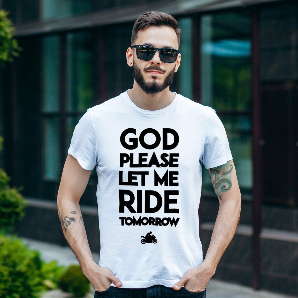 God please let me ride tomorrow - Męska Koszulka Biała