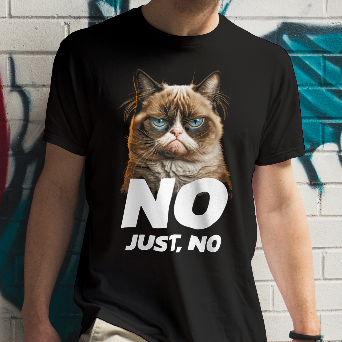 Grumpy cat no, just no - Męska Koszulka Czarna