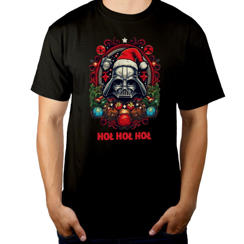 HOŁ HOŁ HOŁ Vader Santa - Męska Koszulka Czarna