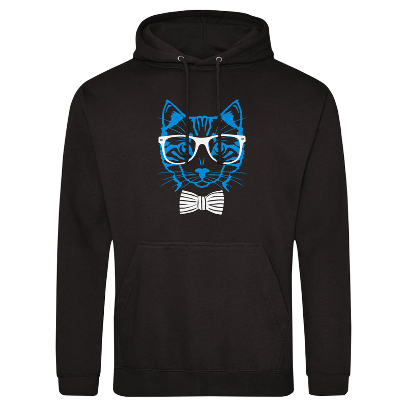 Hipster Cat Kot - Męska Bluza z kapturem Czarna