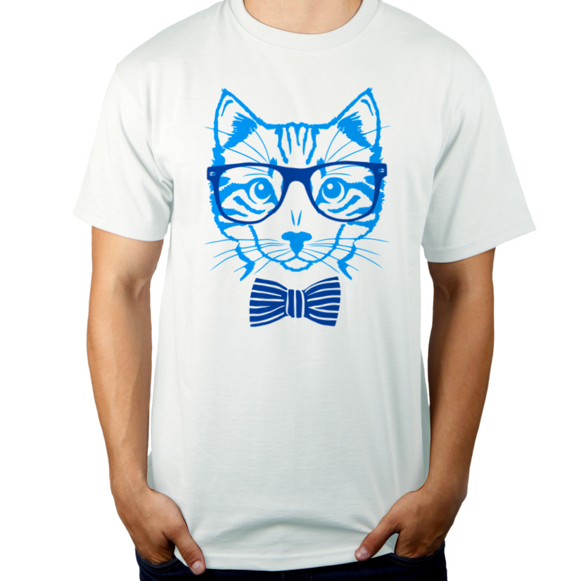Hipster Cat Kot - Męska Koszulka Biała