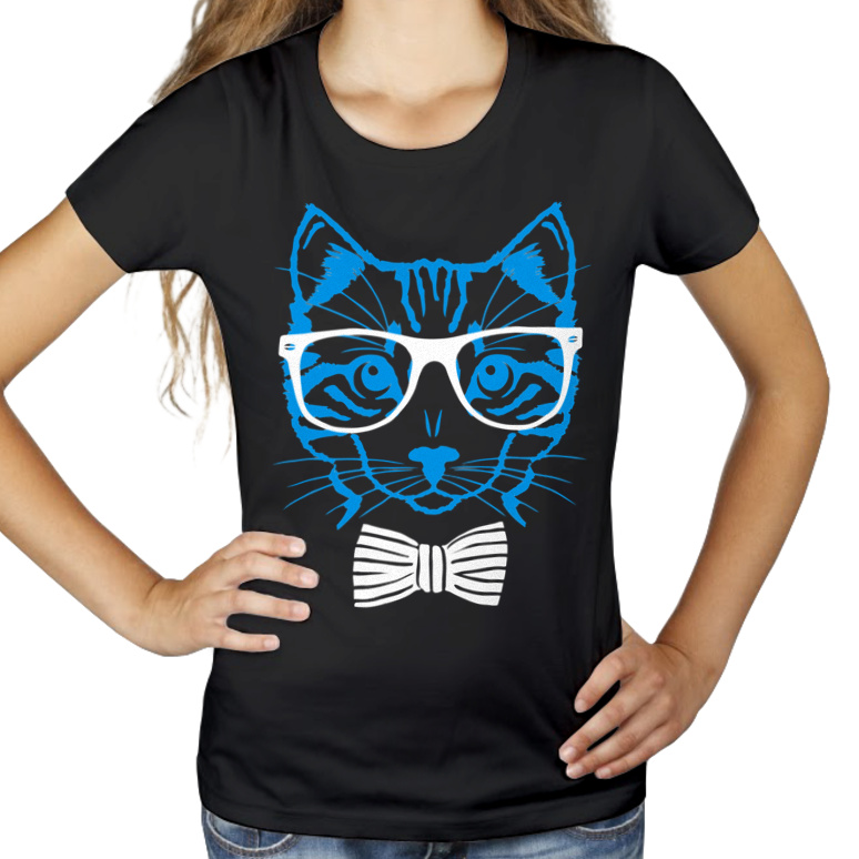 Hipster Cat Kot - Damska Koszulka Czarna