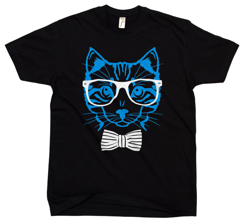 Hipster Cat Kot - Męska Koszulka Czarna