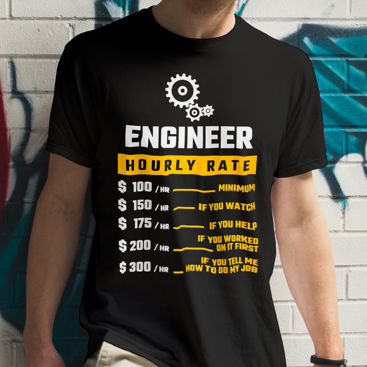 Hourly Rate Engineer - Męska Koszulka Czarna