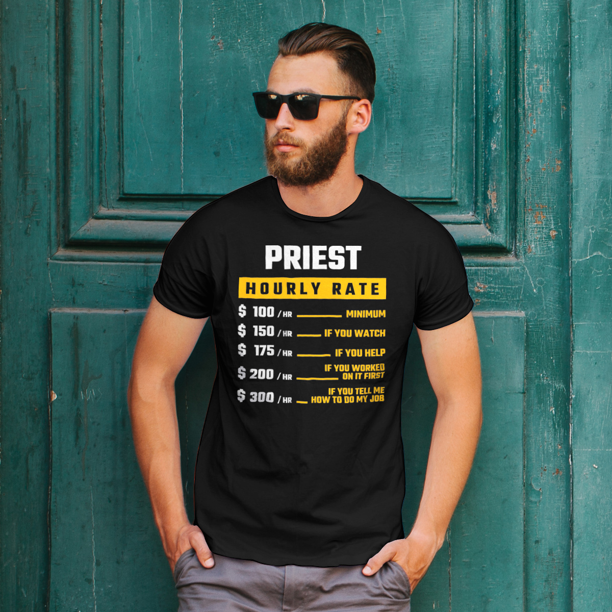 Hourly Rate Priest - Męska Koszulka Czarna