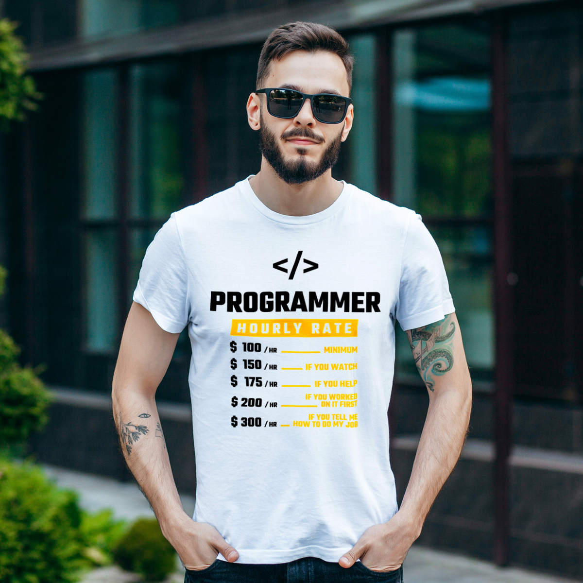 Hourly Rate Programmer - Męska Koszulka Biała