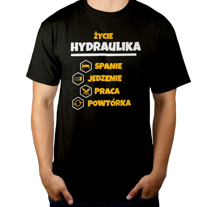 Hydraulik - Spanie Jedzenie - Męska Koszulka Czarna