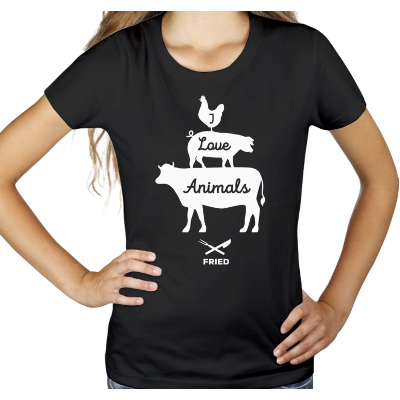 I Love Animals Fired - Damska Koszulka Czarna