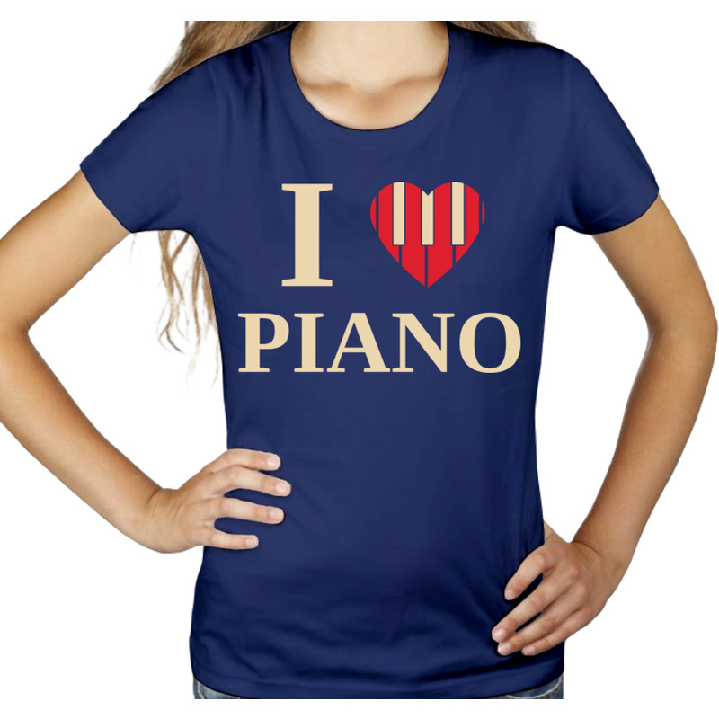 I Love Piano - Damska Koszulka Granatowa
