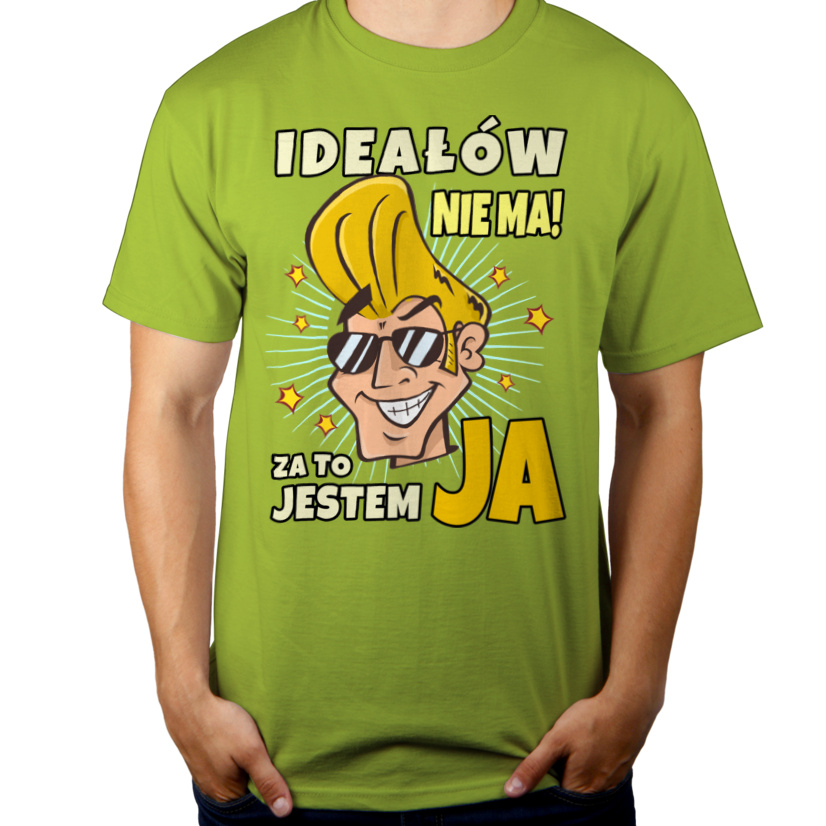 Ideałów Nie Ma Za To Jestem JA - Męska Koszulka Jasno Zielona