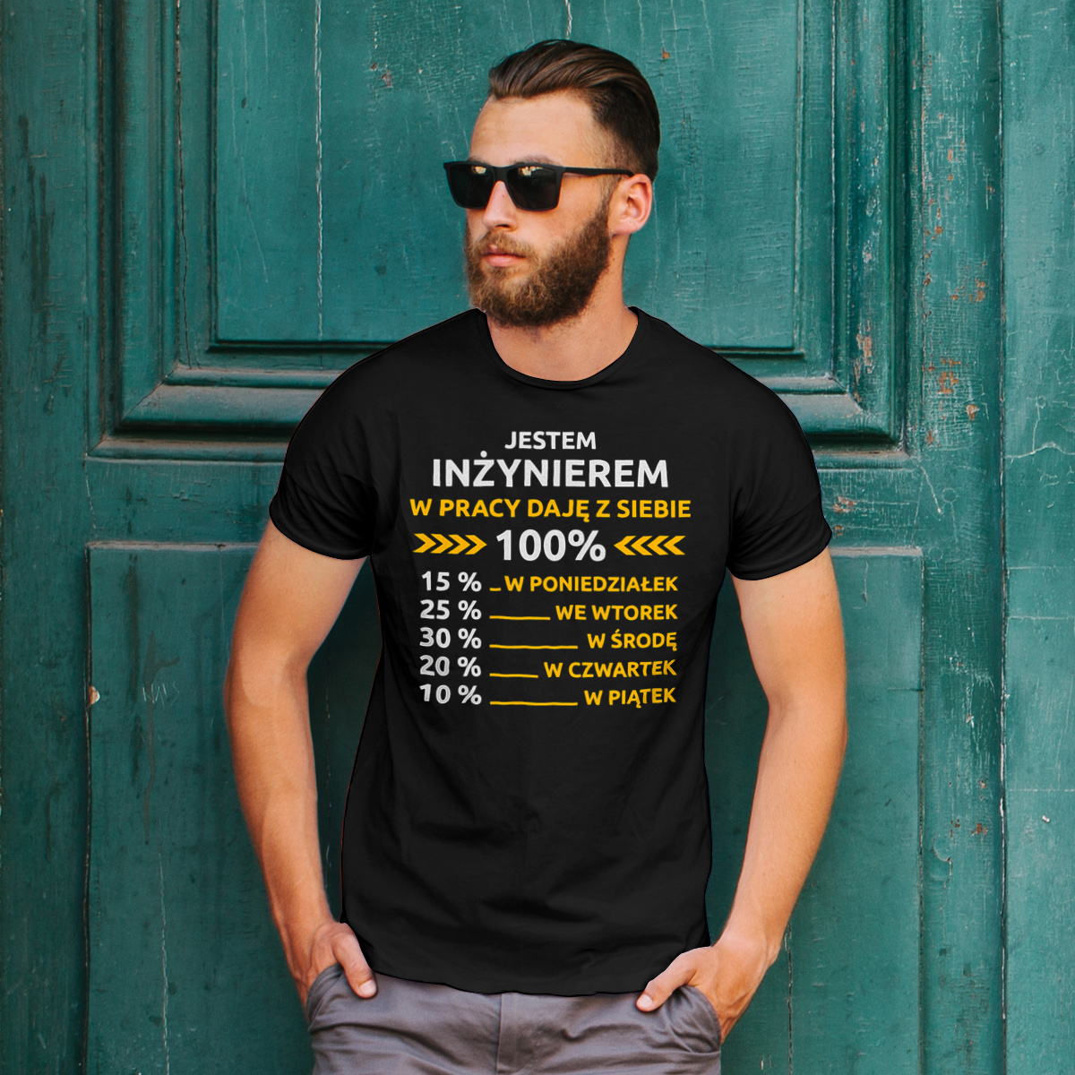 Inżynier W Pracy Daje Z Siebie 100% - Męska Koszulka Czarna