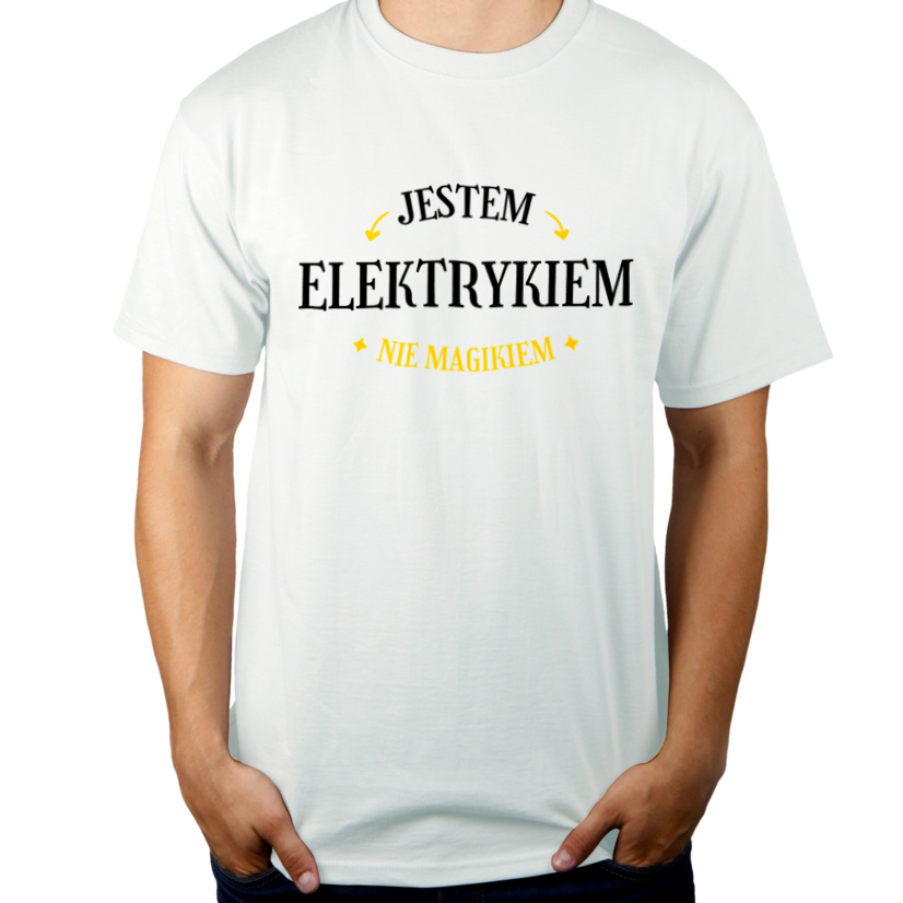 Jestem Elektrykiem Nie Magikiem - Męska Koszulka Biała