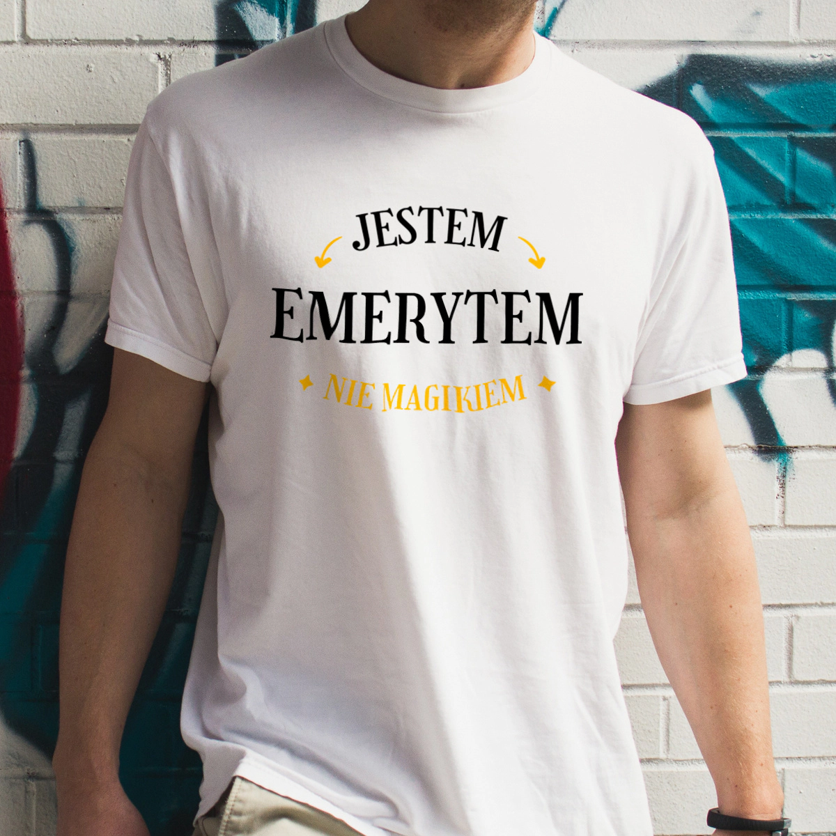 Jestem Emerytem Nie Magikiem - Męska Koszulka Biała