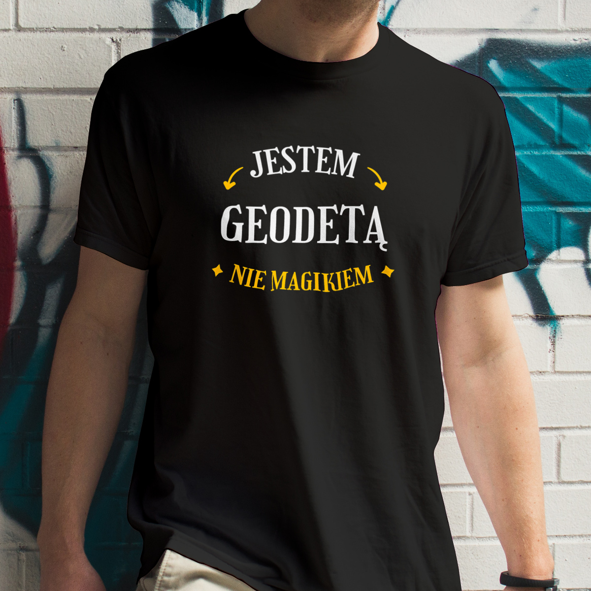 Jestem Geodetą Nie Magikiem - Męska Koszulka Czarna
