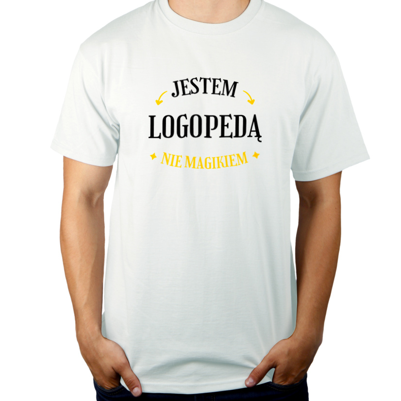 Jestem Logopedą Nie Magikiem - Męska Koszulka Biała