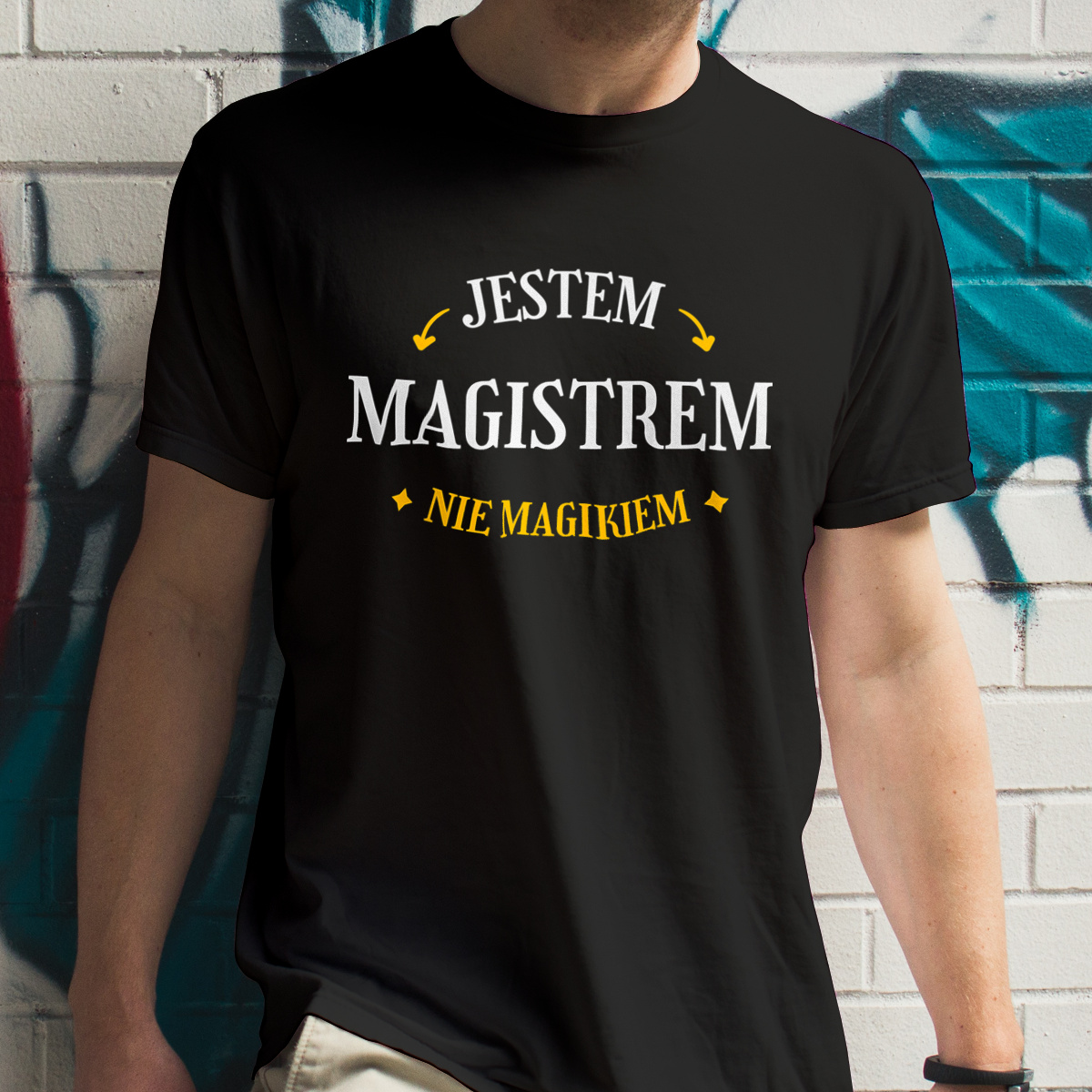 Jestem Magistrem Nie Magikiem - Męska Koszulka Czarna