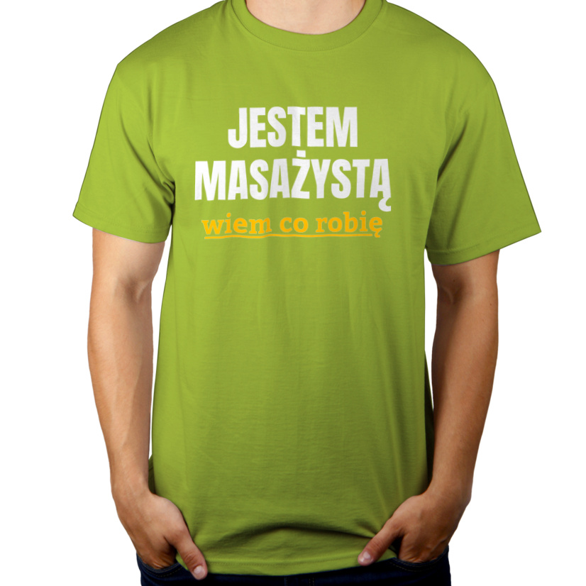 Jestem Masażystą Wiem Co Robię - Męska Koszulka Jasno Zielona