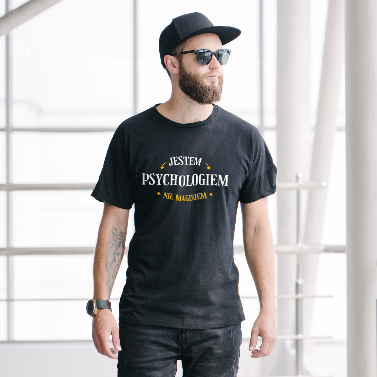Jestem Psychologiem Nie Magikiem - Męska Koszulka Czarna