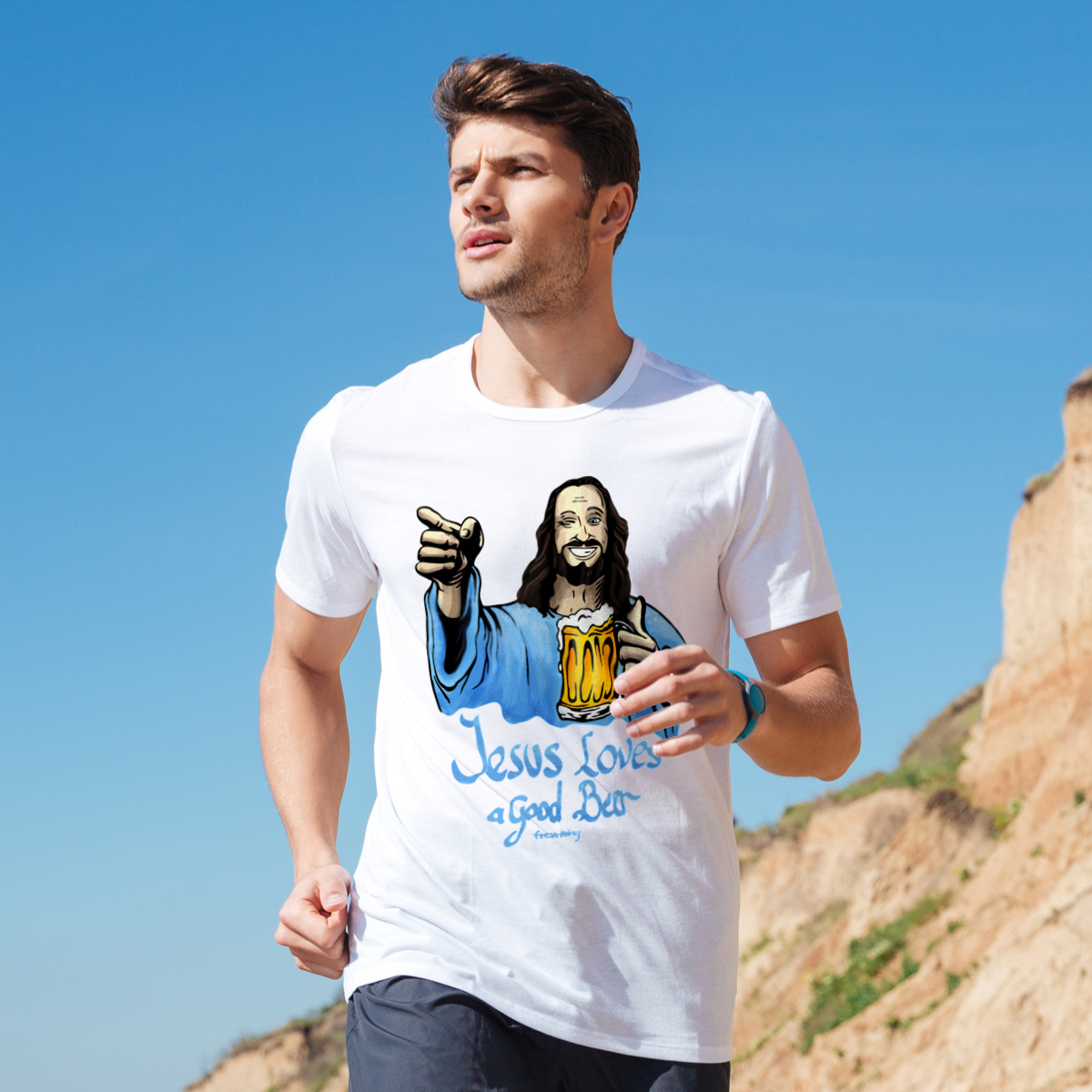 Jesus Loves Good Beer - Męska Koszulka Biała