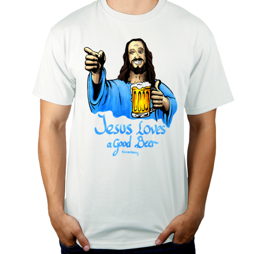 Jesus Loves Good Beer - Męska Koszulka Biała