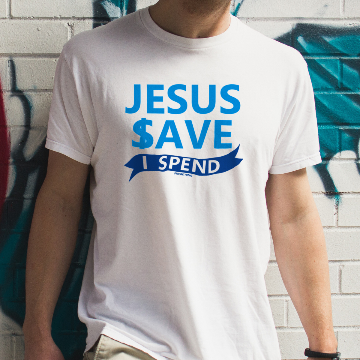 Jezus save I spend - Męska Koszulka Biała