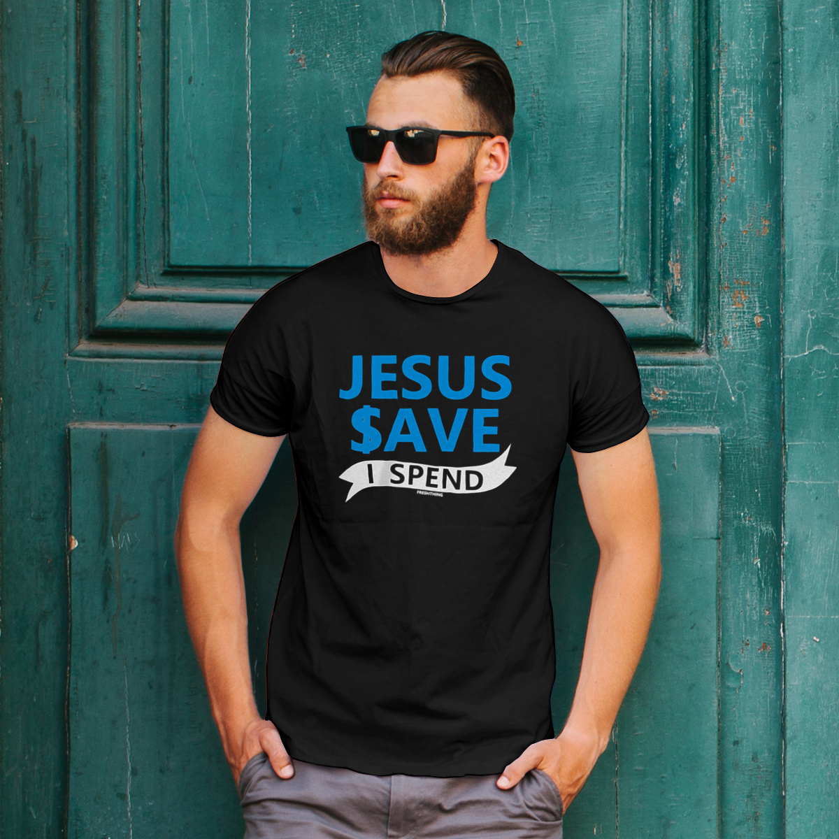 Jezus save I spend - Męska Koszulka Czarna