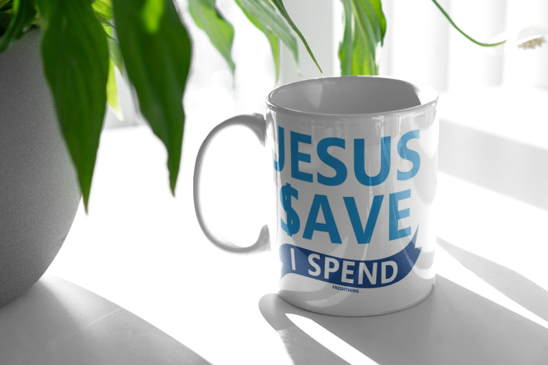 Jezus save I spend - Kubek Biały