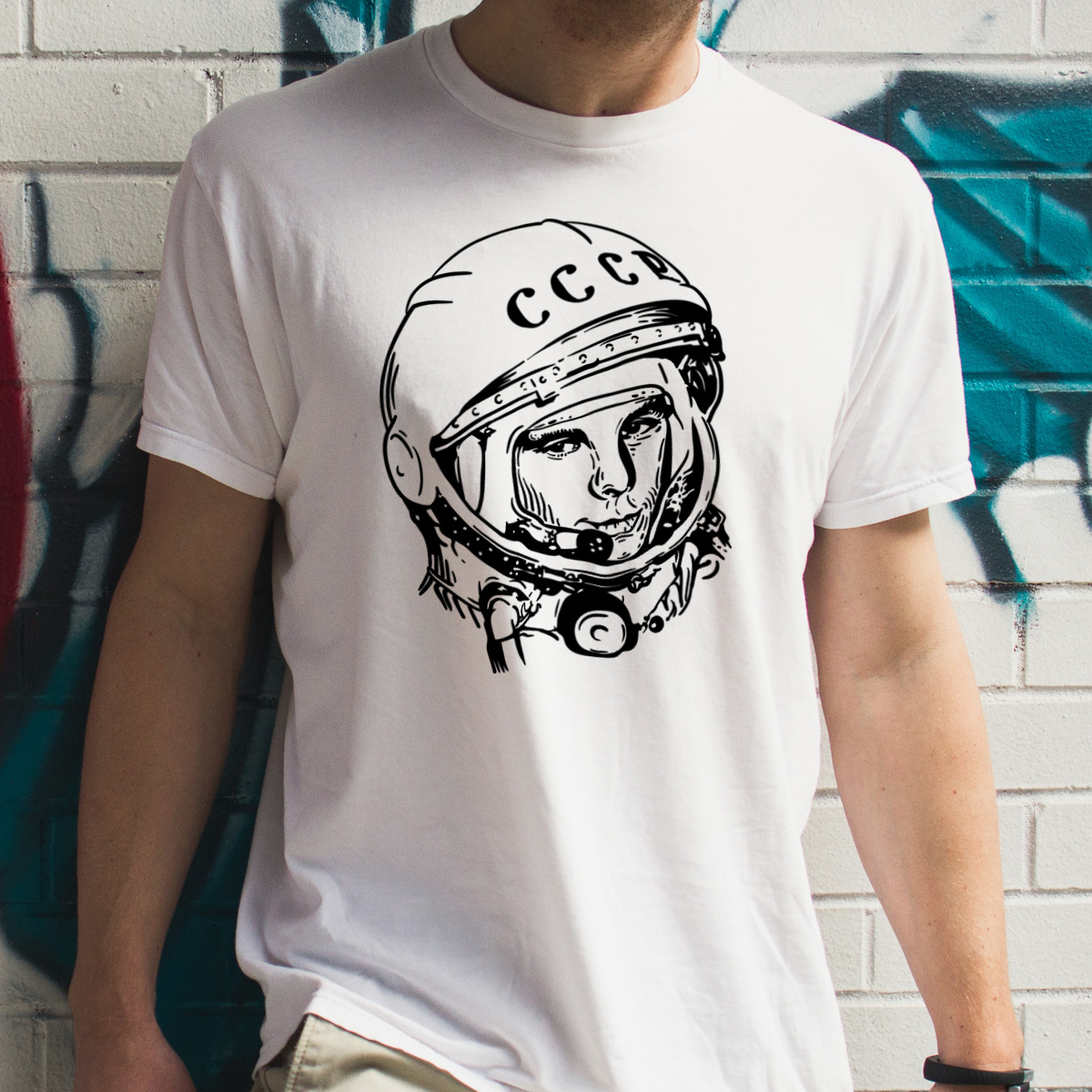 Jurij Gagarin - Męska Koszulka Biała