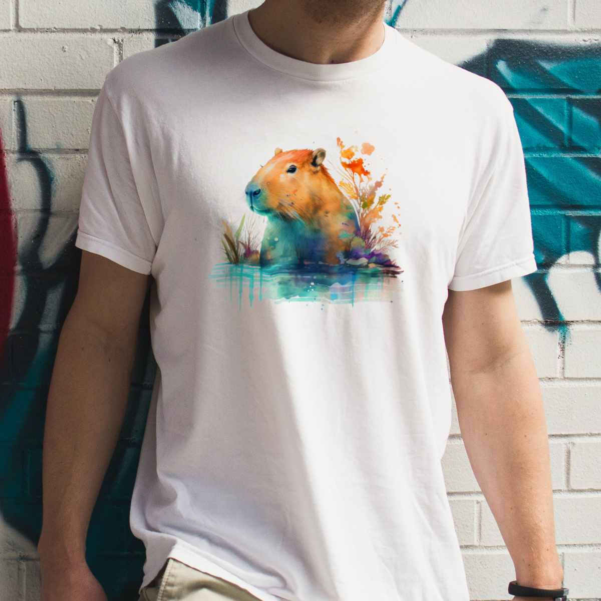 Kapibara - Męska Koszulka Biała