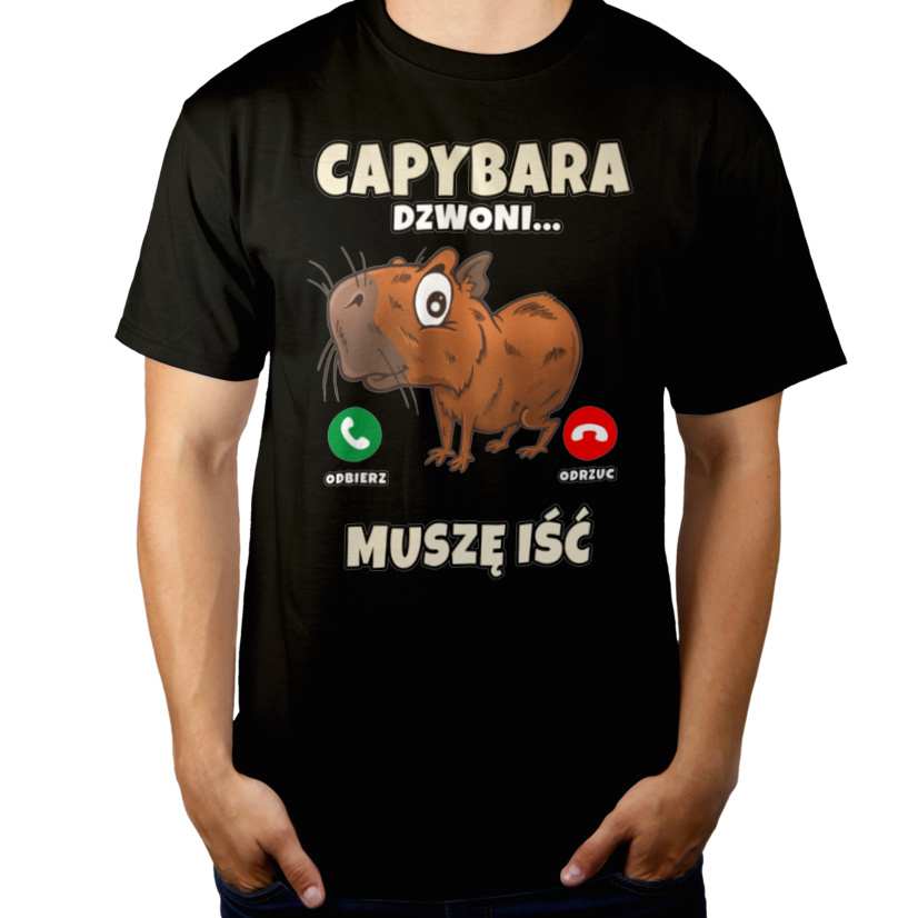 Kapibara Dzwoni Muszę Iść - Męska Koszulka Czarna