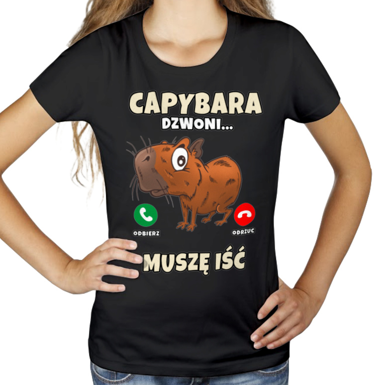 Kapibara Dzwoni Muszę Iść - Damska Koszulka Czarna
