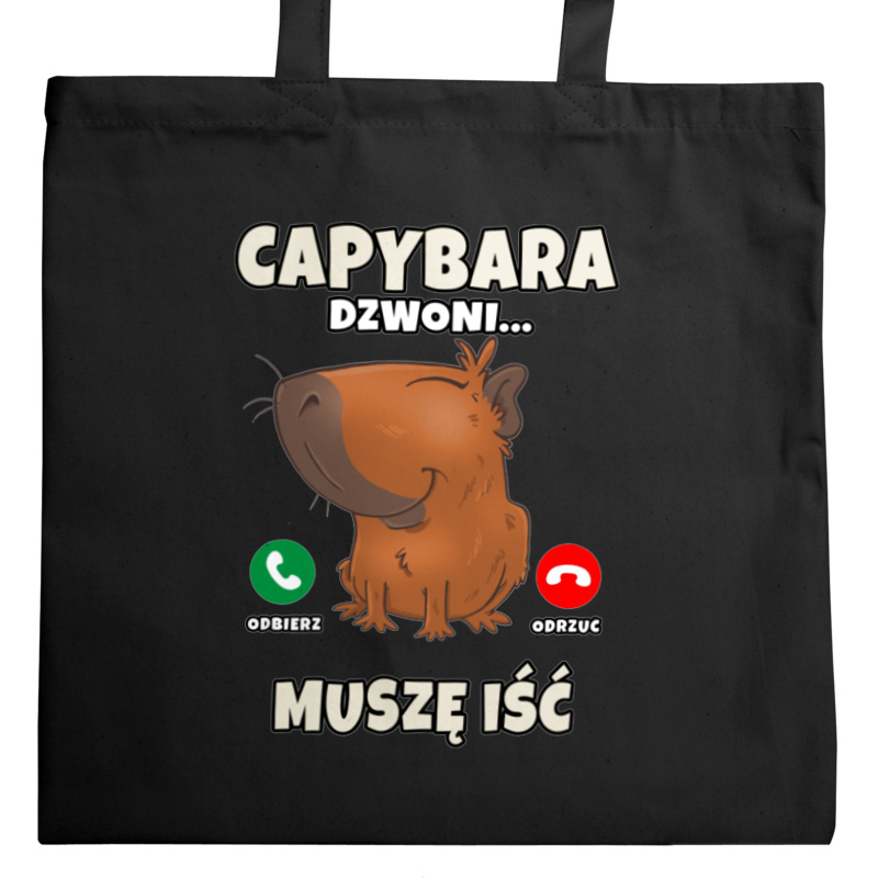 Kapibara Dzwoni Muszę Iść Capybara - Torba Na Zakupy Czarna