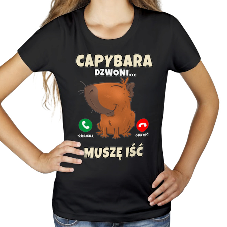 Kapibara Dzwoni Muszę Iść Capybara - Damska Koszulka Czarna