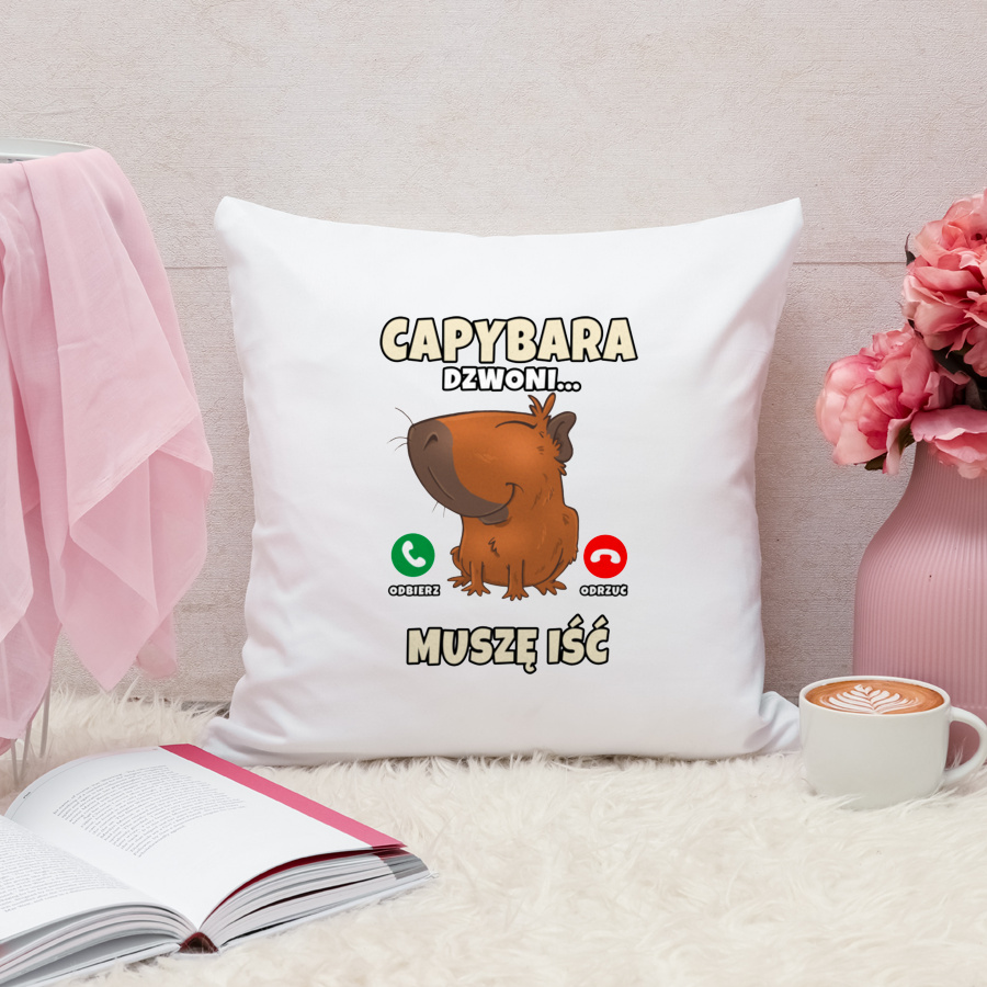 Kapibara Dzwoni Muszę Iść Capybara - Poduszka Biała