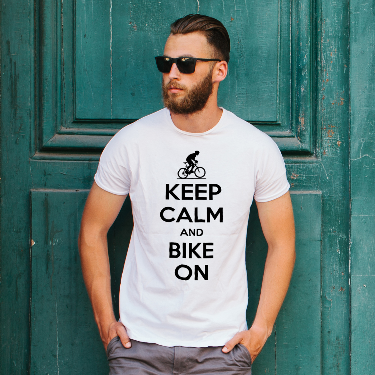 Keep Calm And Bike On - Męska Koszulka Biała