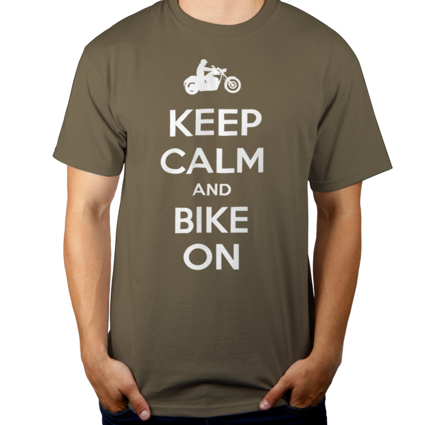 Keep Calm And Bike On Chopper - Męska Koszulka Khaki