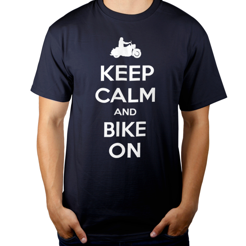 Keep Calm And Bike On Cruiser - Męska Koszulka Ciemnogranatowa