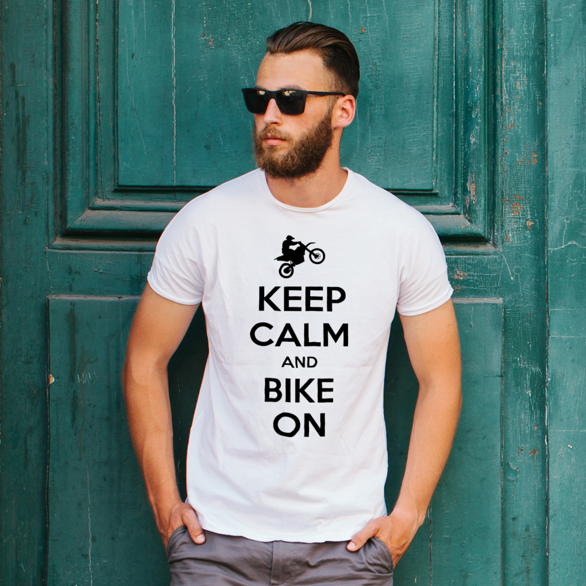 Keep Calm And Bike On Motocross - Męska Koszulka Biała
