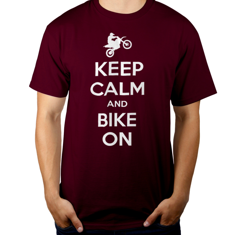 Keep Calm And Bike On Motocross - Męska Koszulka Burgundowa