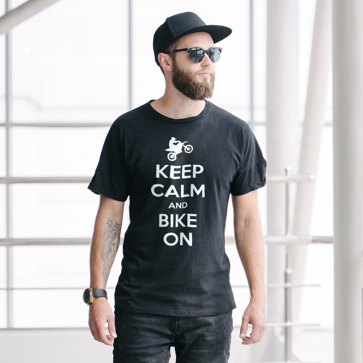 Keep Calm And Bike On Motocross - Męska Koszulka Czarna