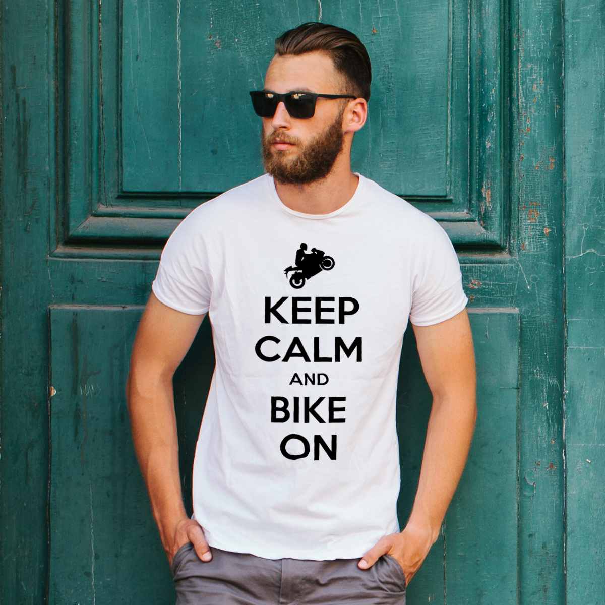Keep Calm And Bike On Motocykl - Męska Koszulka Biała