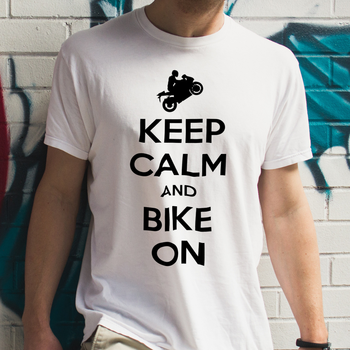Keep Calm And Bike On Motocykl - Męska Koszulka Biała
