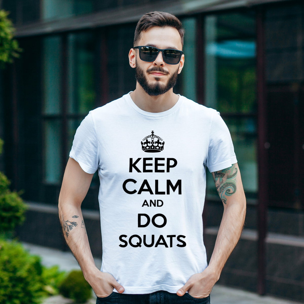 Keep Calm And Do Squats - Męska Koszulka Biała